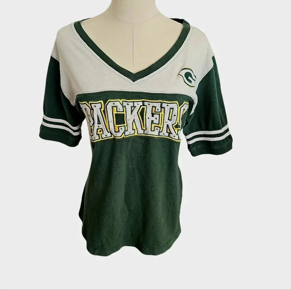 Green Bay Packers Women's Jersey Shirt Top Rivets Size M